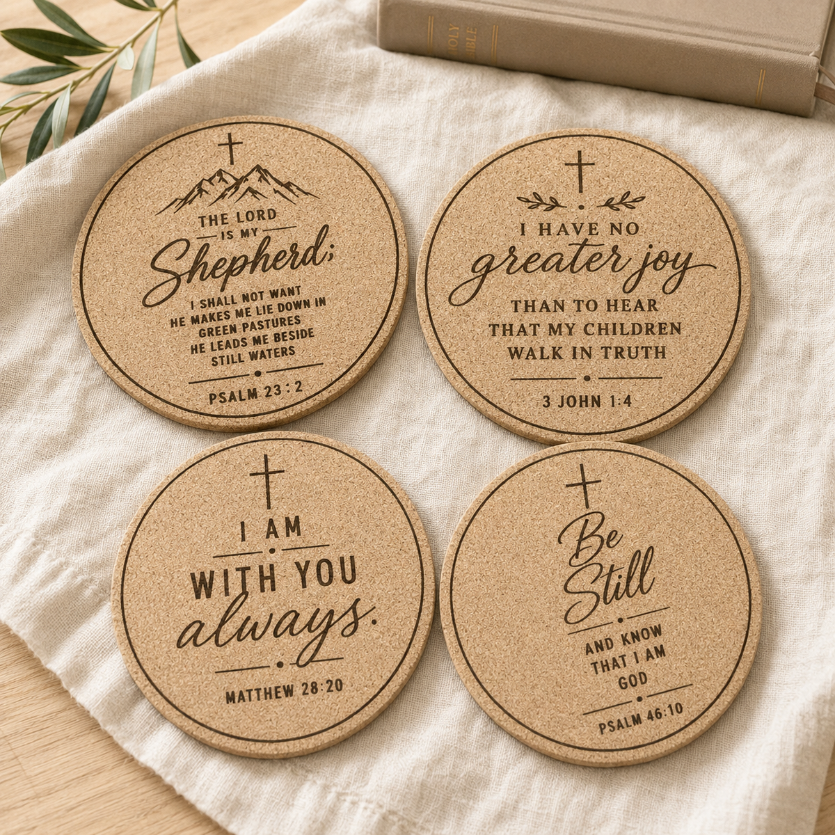 Scripture Cork Coasters — Set of 4