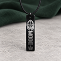 DOOM Engraved Bar Necklace, Dark Armored Mask Pendant, Black Nylon Cord, Comic Villain Gift