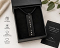Pendant packaged in a black gift box with a thank you card